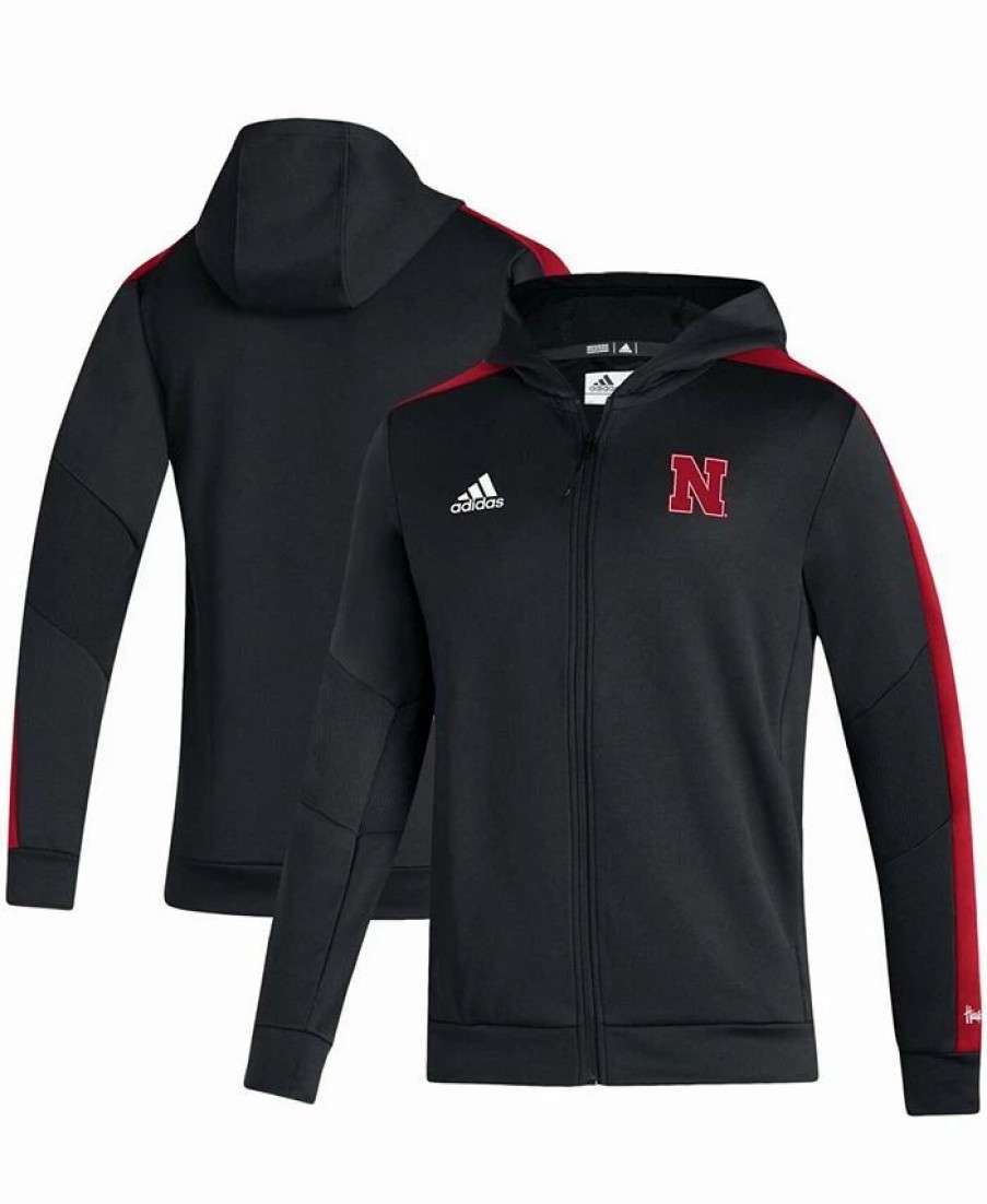 Sports Fan Shop * | Adidas Men'S Nebraska Huskers 2021 Sideline Aeroready Full-Zip Hoodie Black