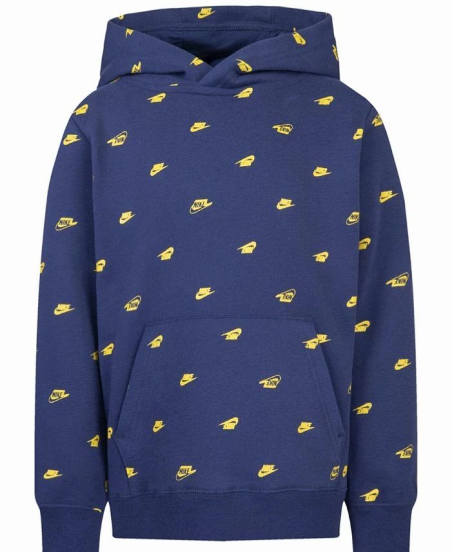 Kids * | Nike Toddler Boys Pullover Futura Allover Print Hoodie Midnight Navy