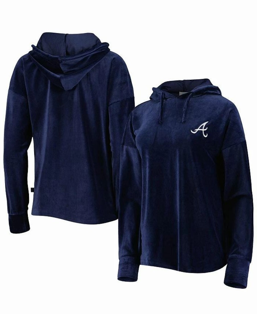 Sports Fan Shop * | Women'S Atlanta Braves End Line Pullover Hoodie Navy