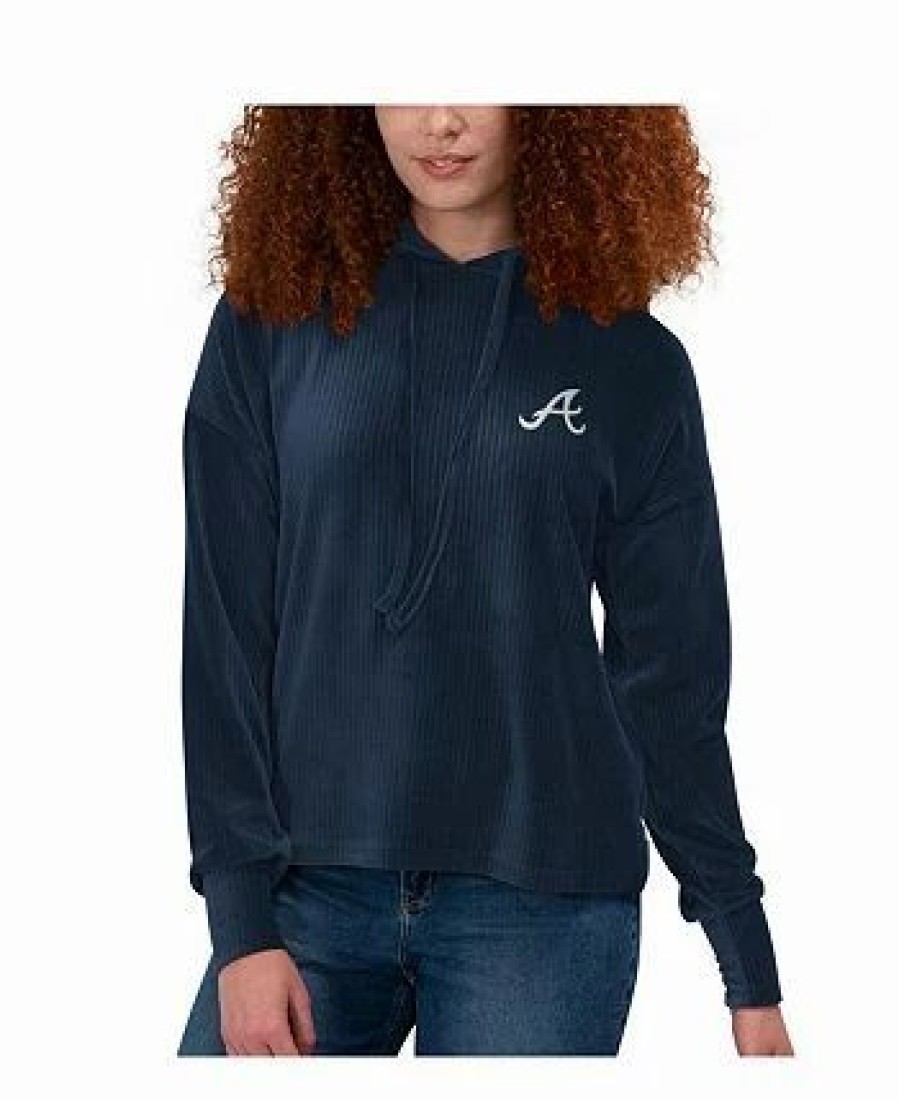 Sports Fan Shop * | Women'S Atlanta Braves End Line Pullover Hoodie Navy