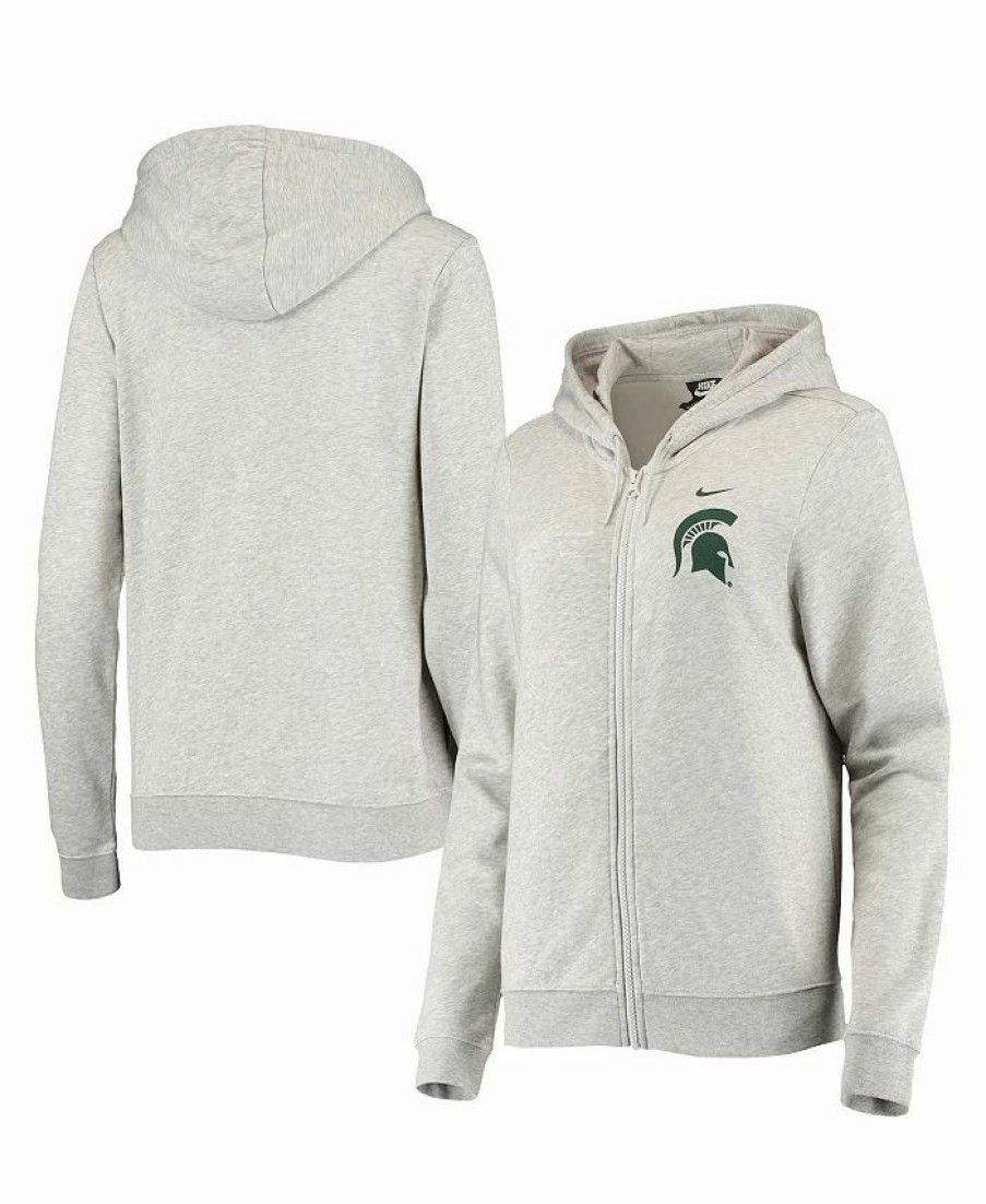 Sports Fan Shop * | Nike Women'S Michigan State Spartans Varsity Fleece Full-Zip Hoodie Heathered Gray