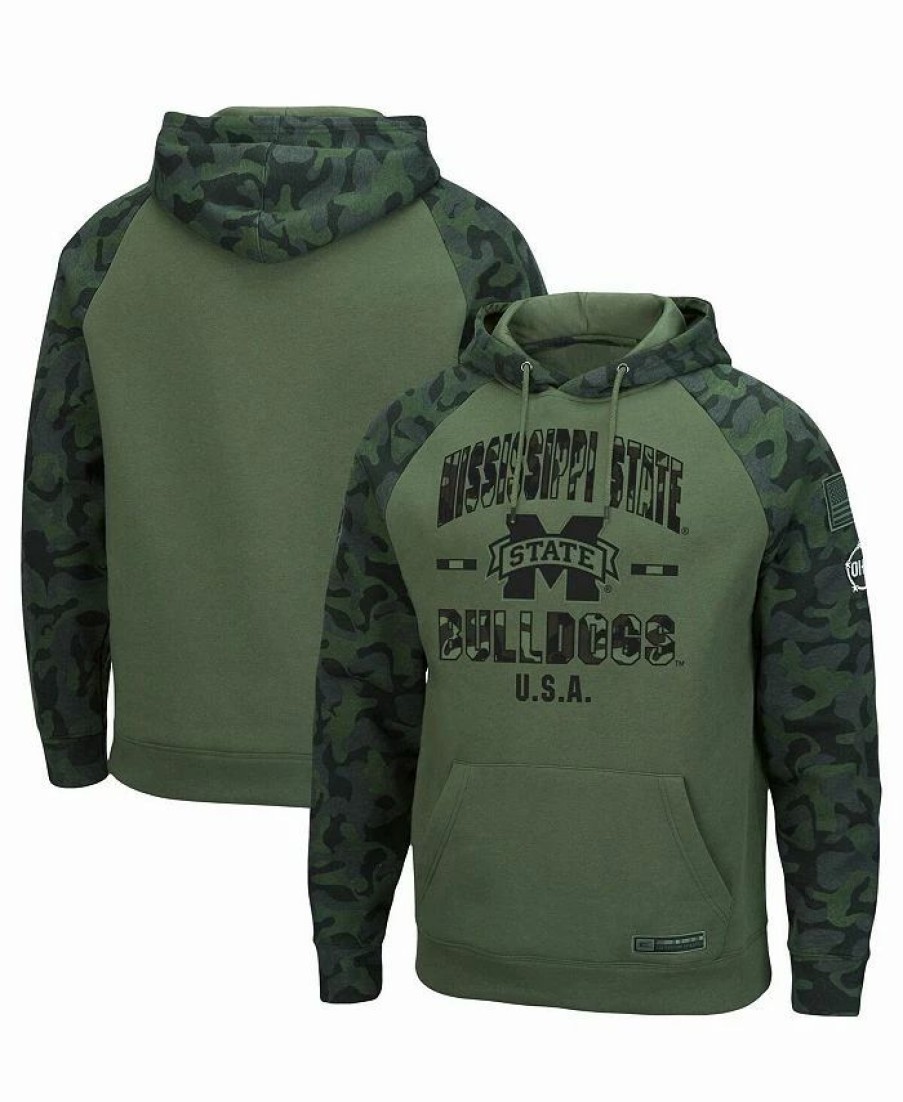 Sports Fan Shop * | Men'S Mississippi State Bulldogs Oht Military-Inspired Appreciation Raglan Pullover Hoodie Olive, Camo