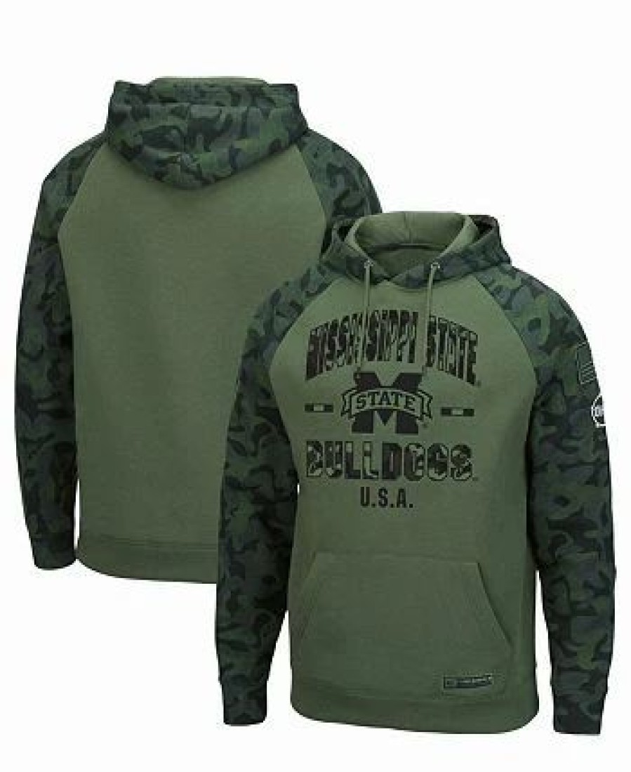 Sports Fan Shop * | Men'S Mississippi State Bulldogs Oht Military-Inspired Appreciation Raglan Pullover Hoodie Olive, Camo