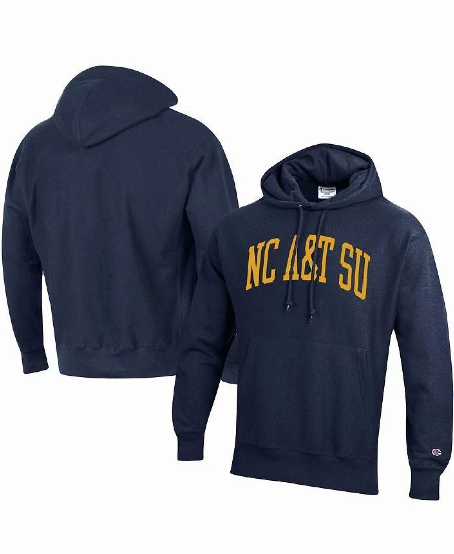 Sports Fan Shop * | Champion Men'S North Carolina A&T Aggies Tall Arch Pullover Hoodie Navy