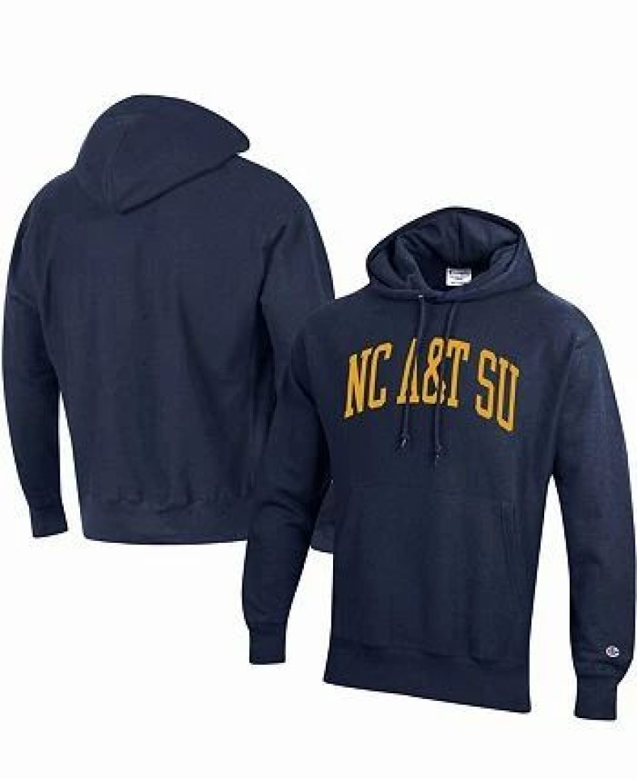 Sports Fan Shop * | Champion Men'S North Carolina A&T Aggies Tall Arch Pullover Hoodie Navy