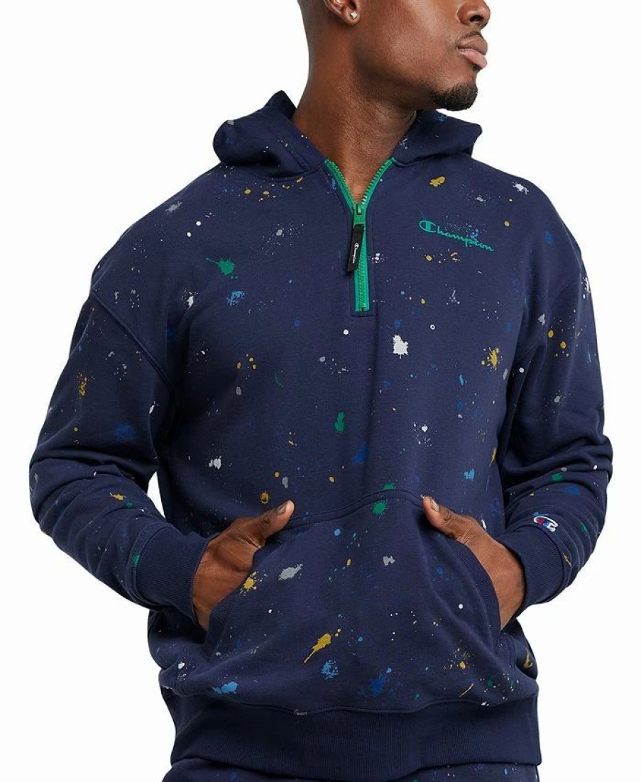 Activewear * | Champion Men'S Slim-Fit Global Explorer Quarter-Zip Paint Splatter Hoodie