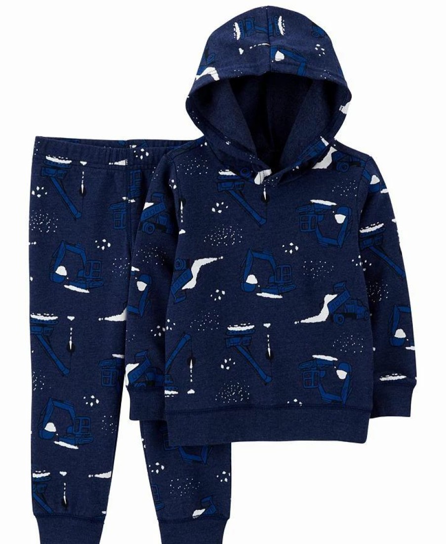 Kids * | Carter'S Baby Boys Construction Fleece Hoodie And Pants, 2 Piece Set Blue