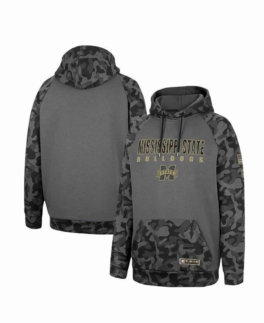 Sports Fan Shop * | Men'S Mississippi State Bulldogs Oht Military-Inspired Appreciation Camo Stack Raglan Pullover Hoodie Charcoal