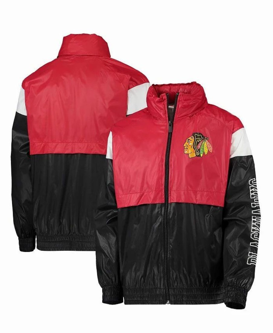 Sports Fan Shop * | Outerstuff Youth Boys Chicago Blackhawks Goal Line Full-Zip Hoodie Windbreaker Jacket Red, Black