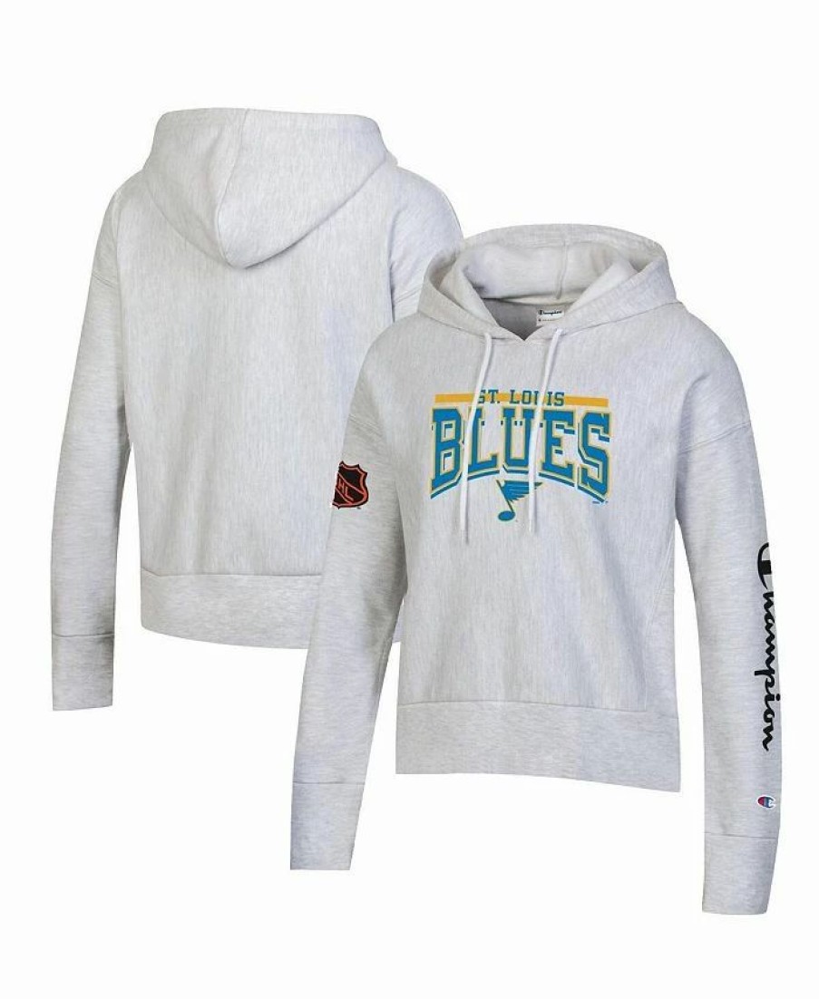 Sports Fan Shop * | Champion Women'S St. Louis Blues Reverse Weave Pullover Hoodie Heathered Gray