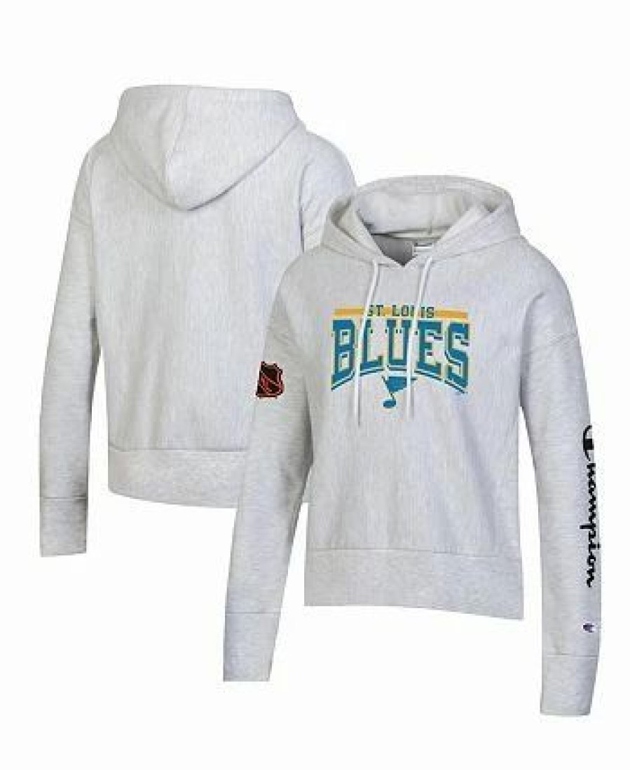 Sports Fan Shop * | Champion Women'S St. Louis Blues Reverse Weave Pullover Hoodie Heathered Gray