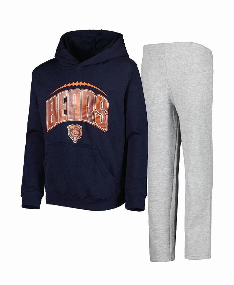 Sports Fan Shop * | Outerstuff Youth Boys Chicago Bears Double Up Pullover Hoodie And Pants Set Navy, Heather Gray