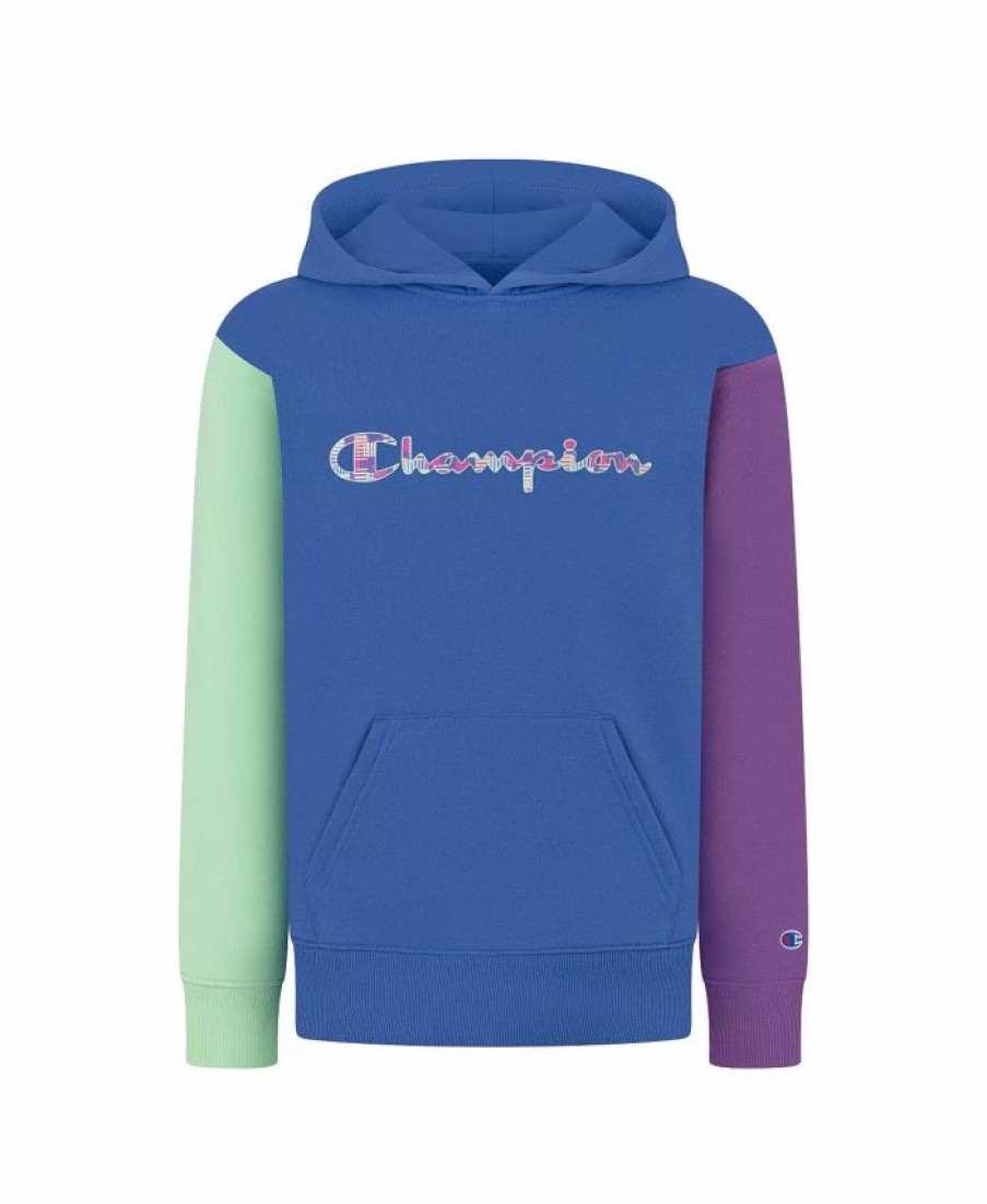 Kids * | Champion Toddler Girls Multi Stripe Pattern Script Color Block Fleece Hoodie