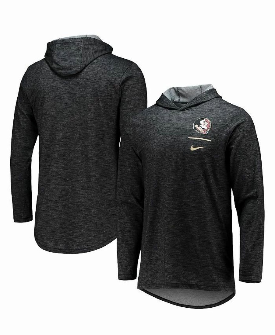 Sports Fan Shop * | Nike Men'S Florida State Seminoles Slub Space-Dye Performance Long Sleeve Hoodie T-Shirt Black