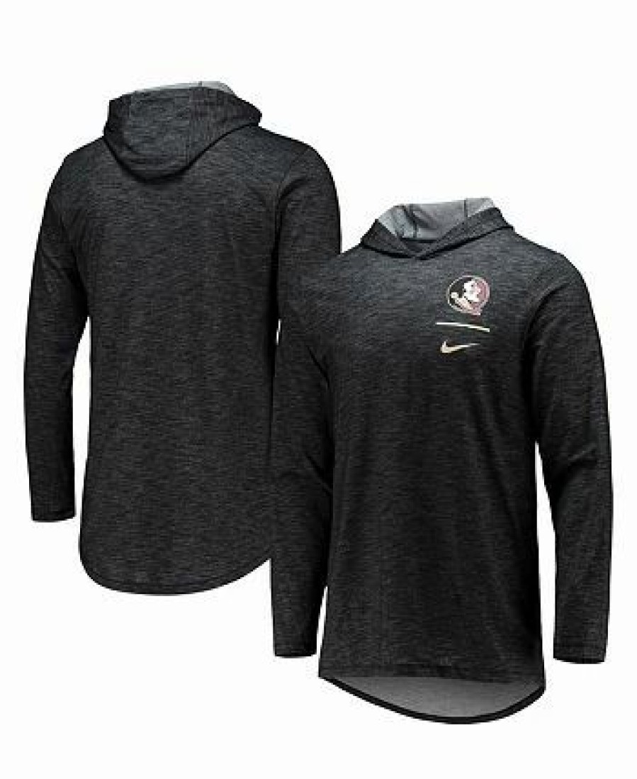 Sports Fan Shop * | Nike Men'S Florida State Seminoles Slub Space-Dye Performance Long Sleeve Hoodie T-Shirt Black