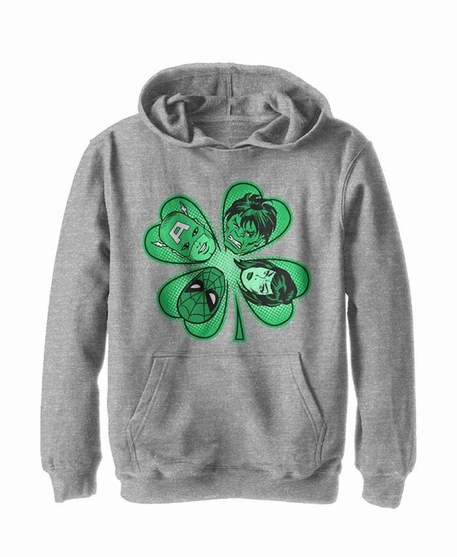 Kids * | Marvel Boy'S St. Patrick'S Day Hero Four-Leaf Clover Child Pull Over Hoodie Athletic Heather