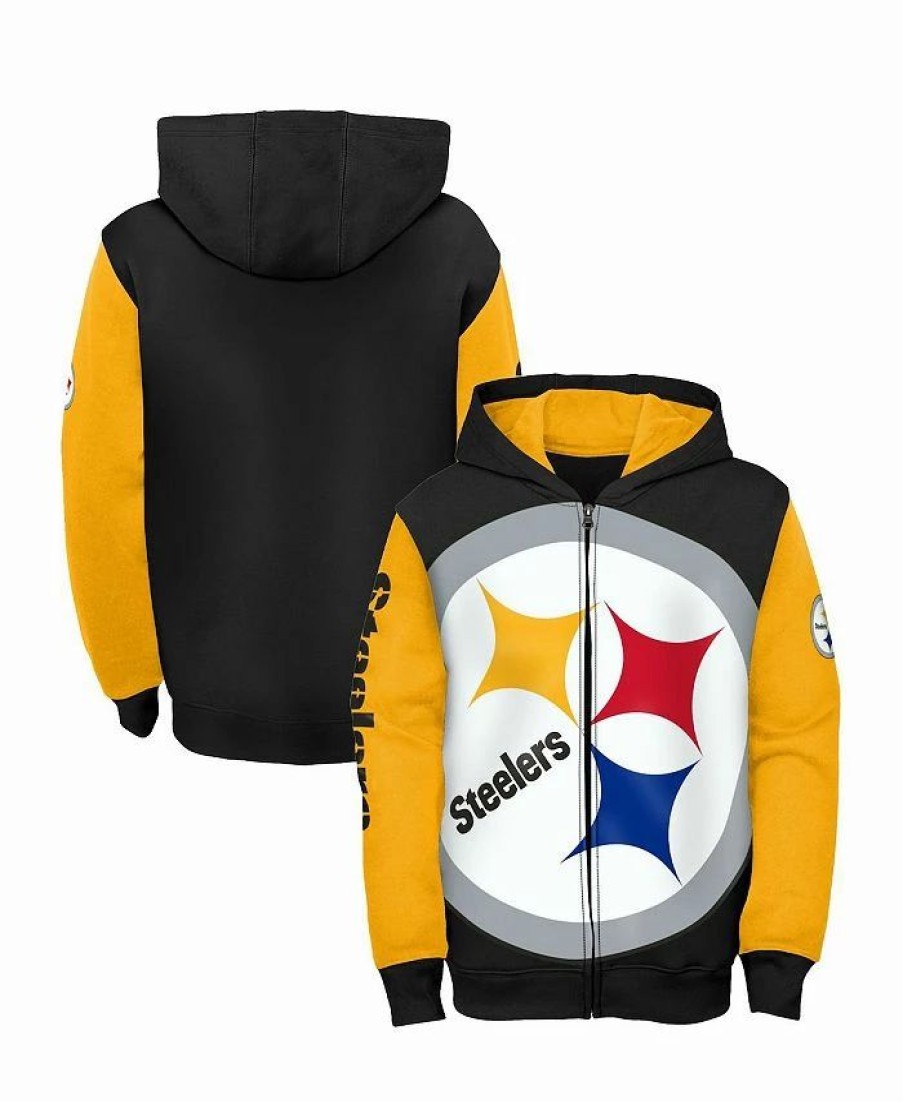 Sports Fan Shop * | Outerstuff Youth Boys Pittsburgh Steelers Poster Board Full-Zip Hoodie Black, Gold