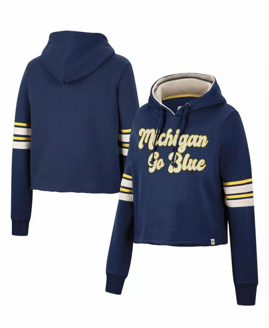 Sports Fan Shop * | Women'S Michigan Wolverines Retro Cropped Pullover Hoodie Navy