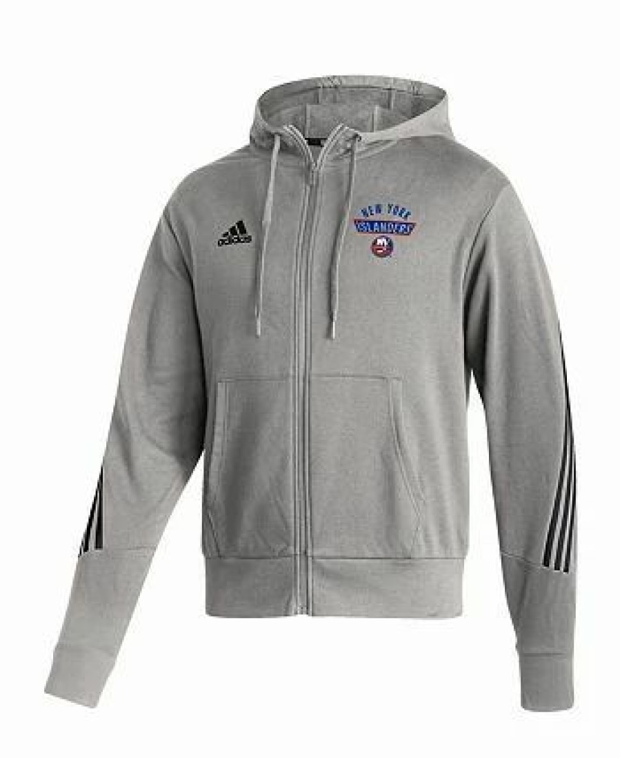 Sports Fan Shop * | Adidas Men'S New York Islanders Fashion Full-Zip Hoodie Heathered Gray