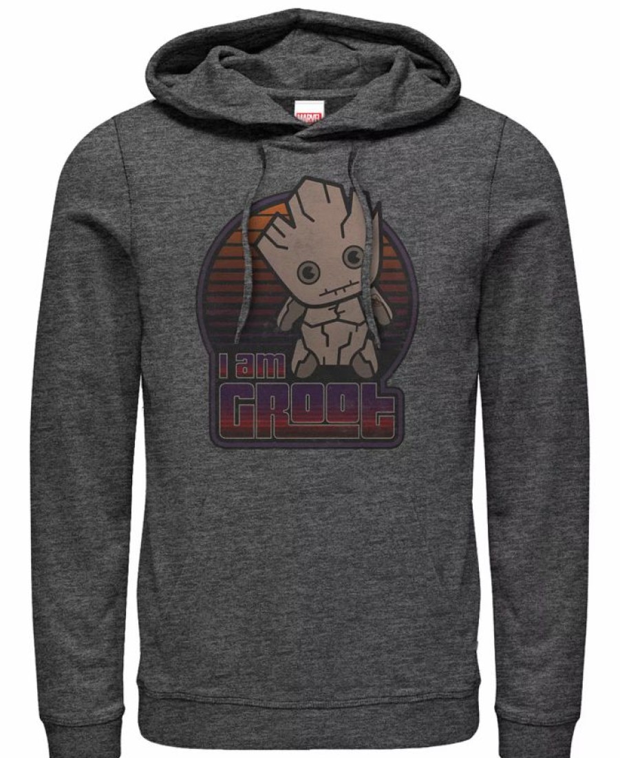 Hoodies & Sweatshirts * | Marvel Men'S Guardians Of The Galaxy Kawaii I Am Groot, Pullover Hoodie Dark Gray