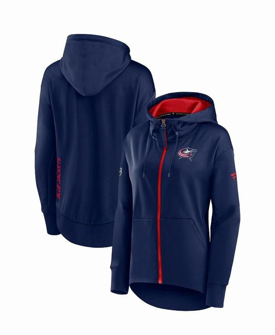 Sports Fan Shop * | Fanatics Women'S Branded Columbus Blue Jackets Authentic Pro Rink Full-Zip Hoodie Navy