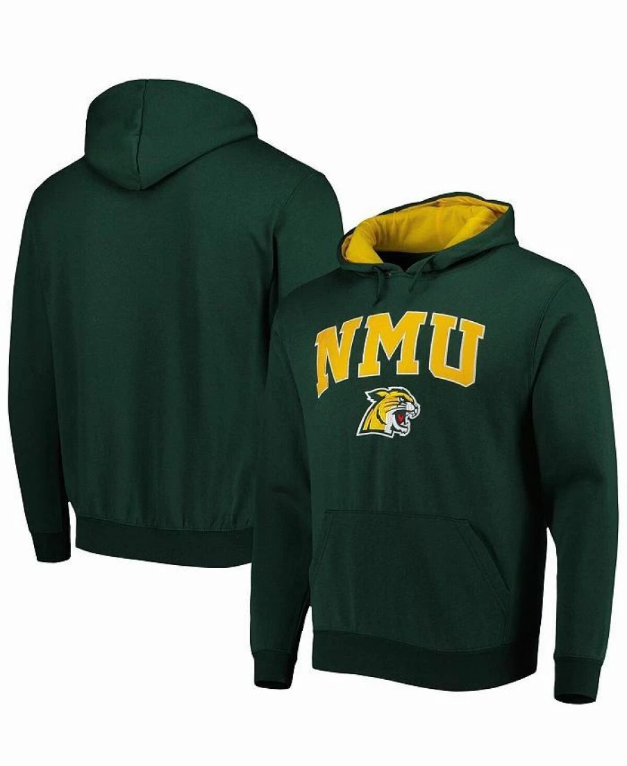 Sports Fan Shop * | Men'S Northern Michigan Wildcats Arch & Logo Pullover Hoodie Green