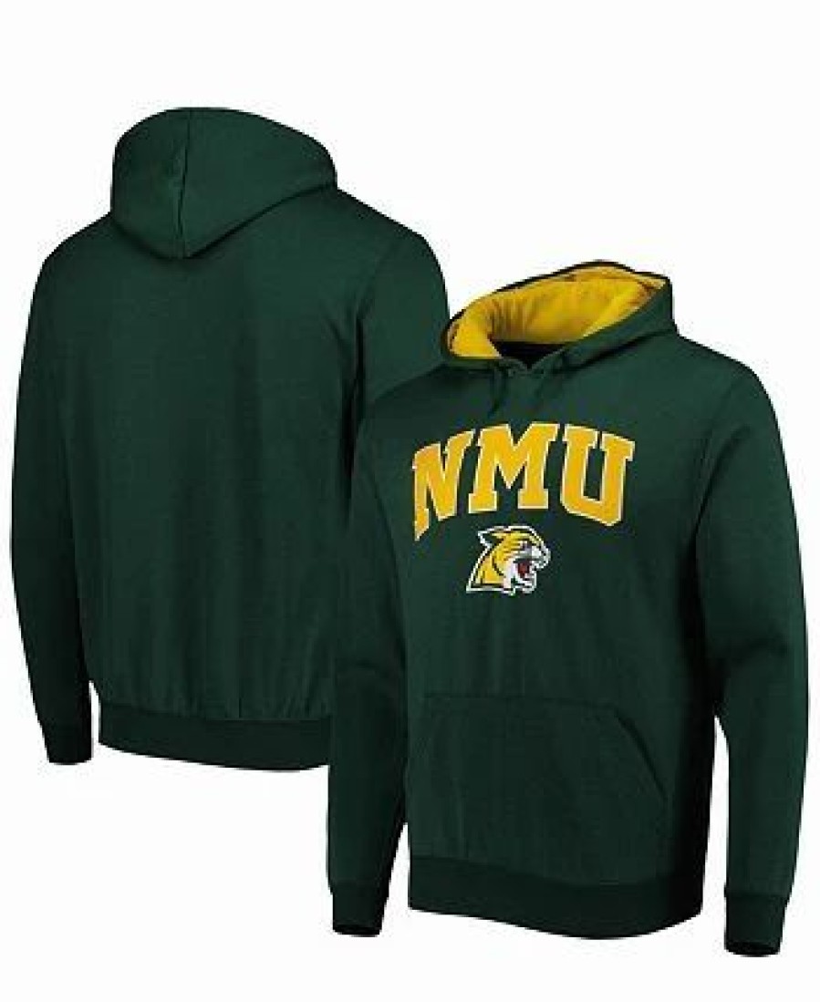 Sports Fan Shop * | Men'S Northern Michigan Wildcats Arch & Logo Pullover Hoodie Green