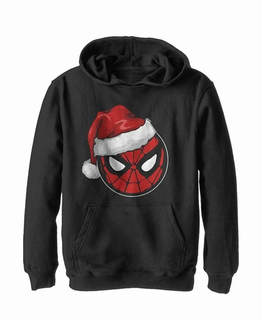 Kids * | Marvel Boy'S Christmas Spider-Man Santa Hat Child Pull Over Hoodie Black