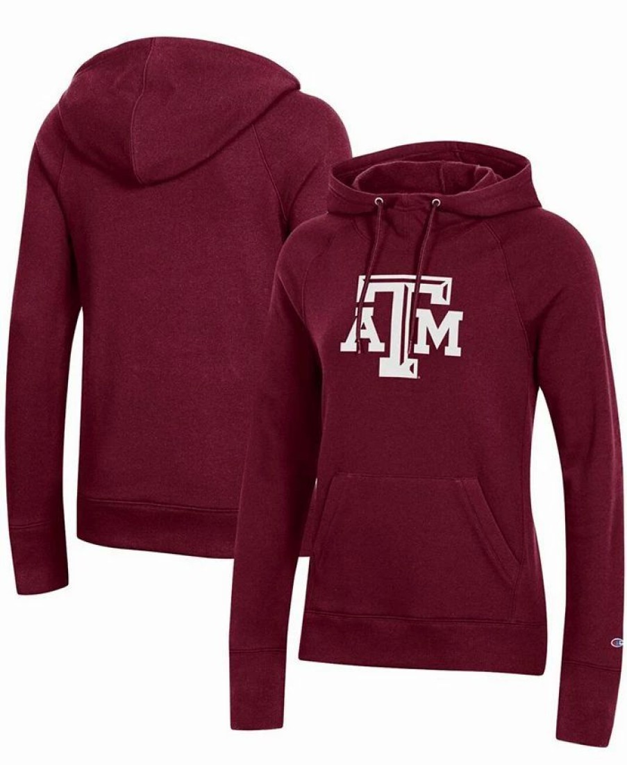 Sports Fan Shop * | Champion Women'S Texas A M Aggies University Primary Logo Raglan Pullover Hoodie Maroon