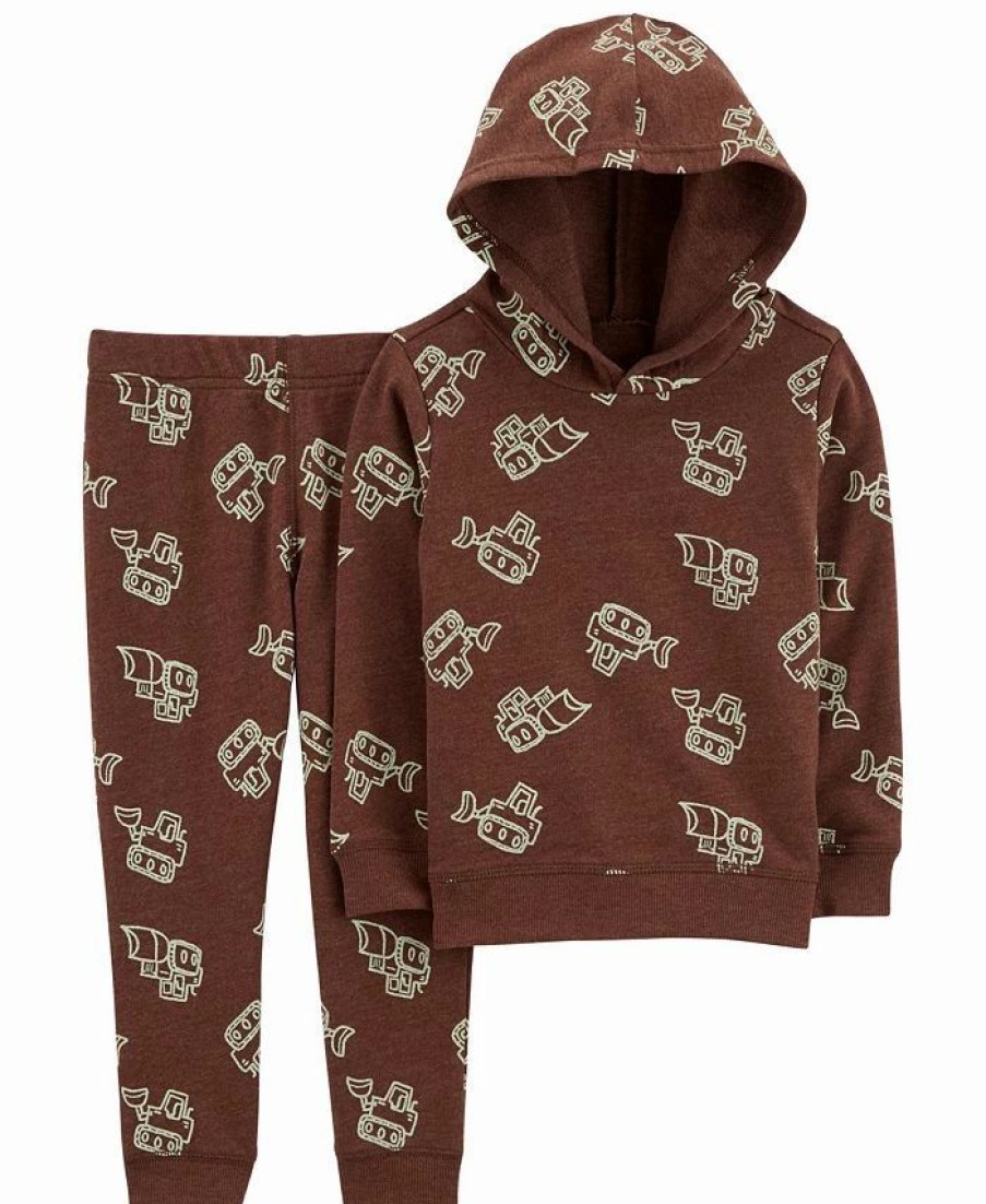 Kids * | Carter'S Baby Boys Construction Hoodie And Pants, 2 Piece Set Brown