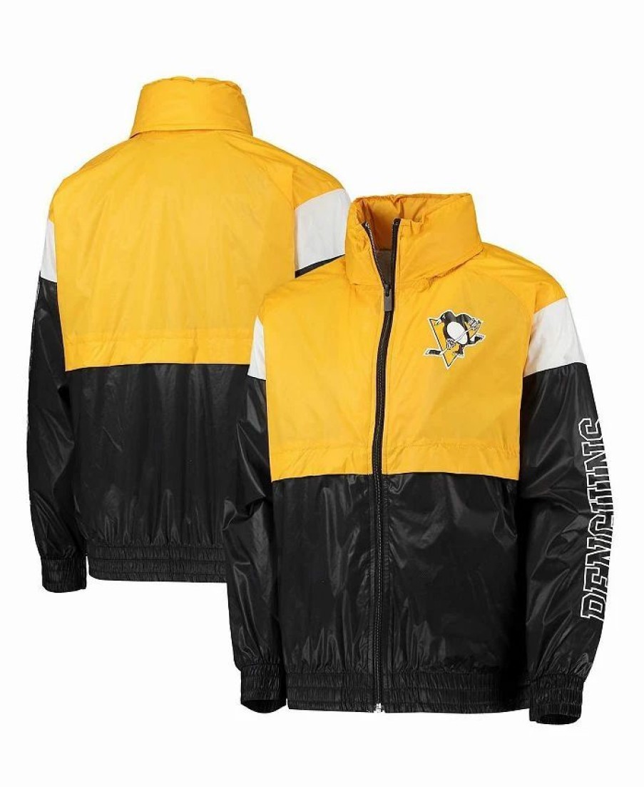 Sports Fan Shop * | Outerstuff Youth Boys Pittsburgh Penguins Goal Line Full-Zip Hoodie Windbreaker Jacket Gold, Black