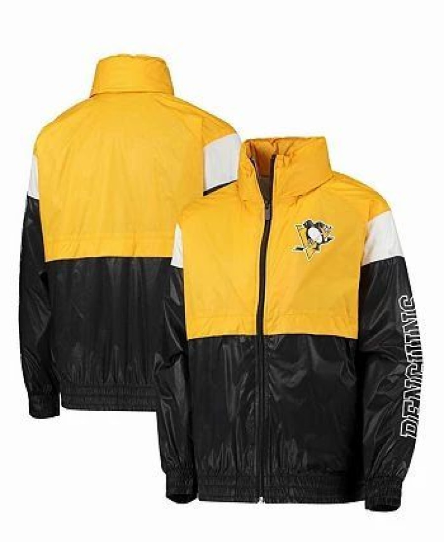 Sports Fan Shop * | Outerstuff Youth Boys Pittsburgh Penguins Goal Line Full-Zip Hoodie Windbreaker Jacket Gold, Black