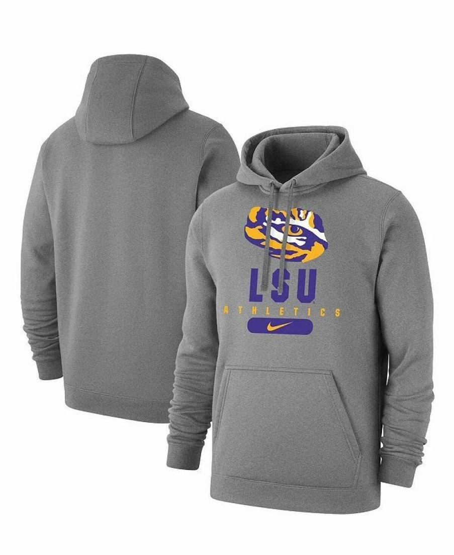 Sports Fan Shop * | Nike Men'S Heathered Gray Lsu Tigers Big And Tall Club Stack Fleece Pullover Hoodie Heather Gray