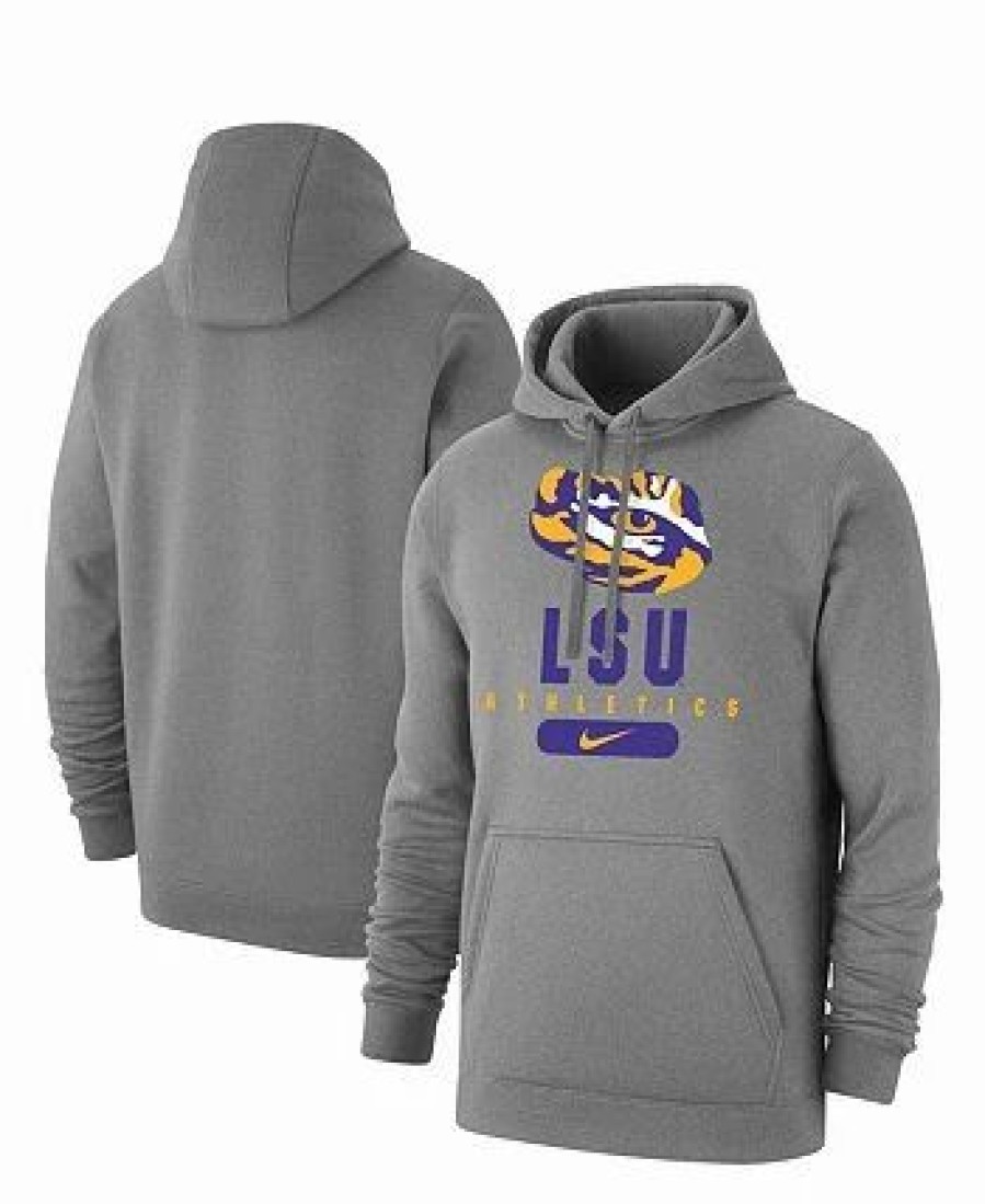 Sports Fan Shop * | Nike Men'S Heathered Gray Lsu Tigers Big And Tall Club Stack Fleece Pullover Hoodie Heather Gray