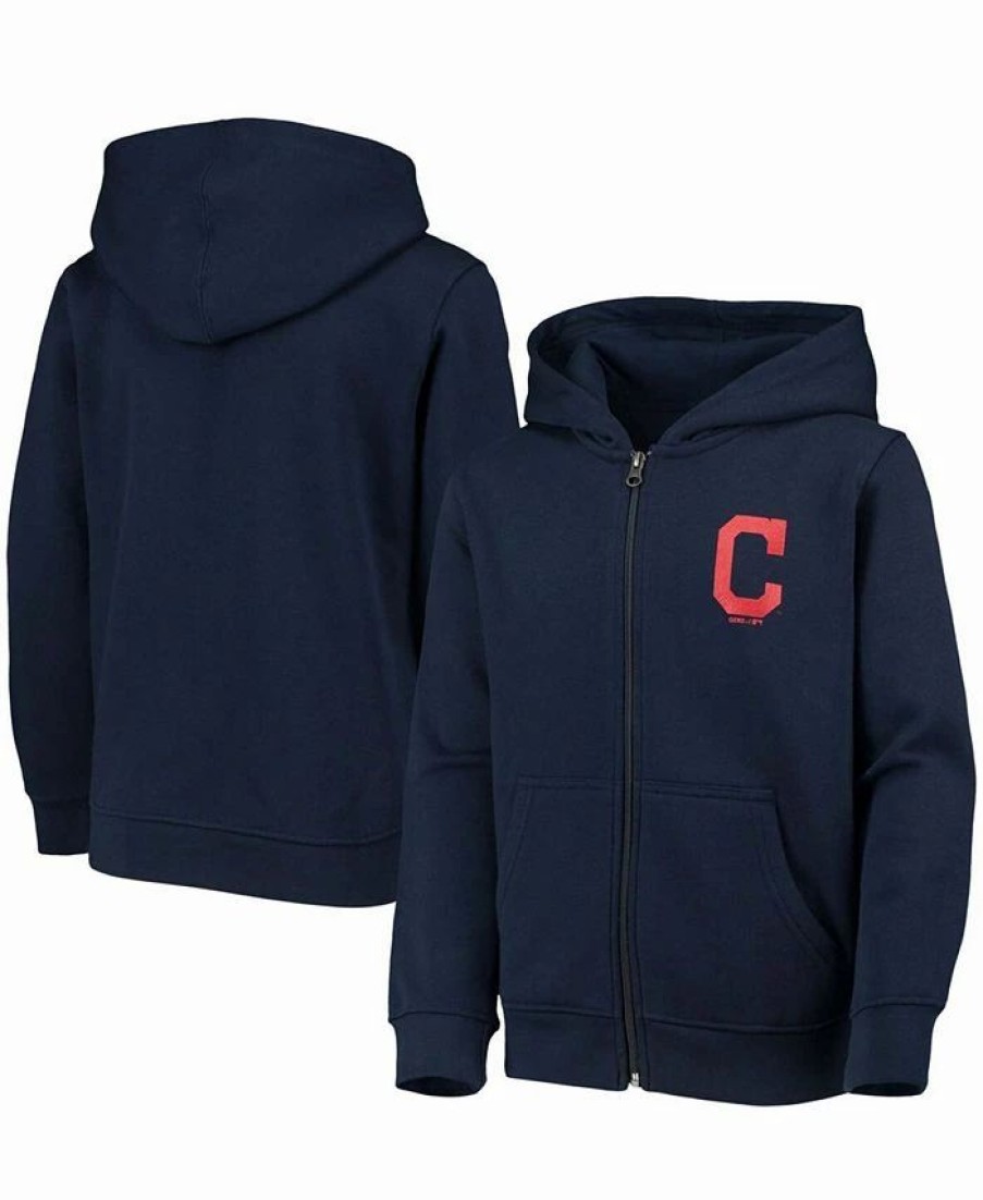 Sports Fan Shop * | Outerstuff Youth Cleveland Indians Logo Full-Zip Hoodie Navy