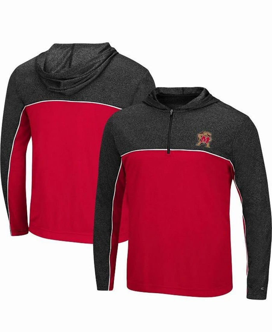 Sports Fan Shop * | Men'S Maryland Terrapins Flick Quarter-Zip Hoodie Windshirt Red