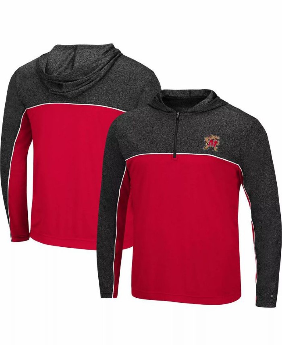 Sports Fan Shop * | Men'S Maryland Terrapins Flick Quarter-Zip Hoodie Windshirt Red