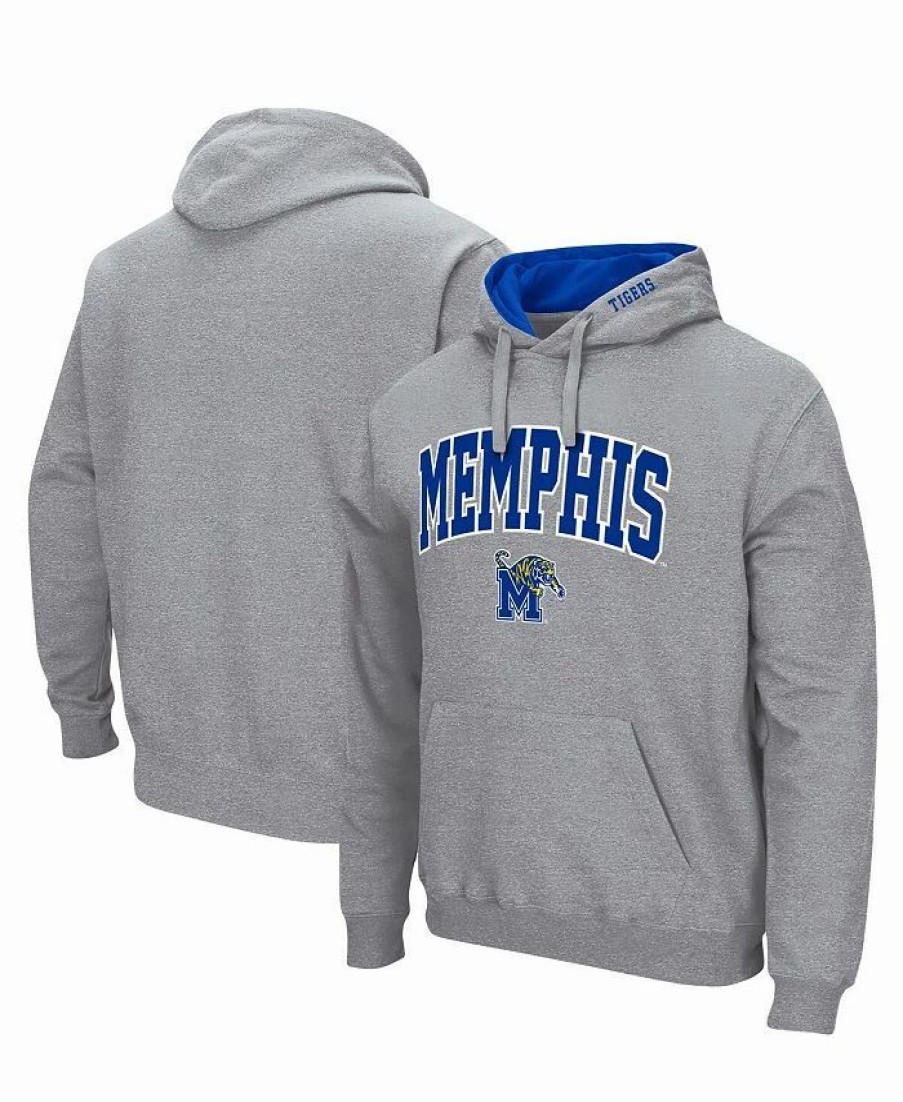 Sports Fan Shop * | Men'S Memphis Tigers Arch And Logo Pullover Hoodie Heathered Gray