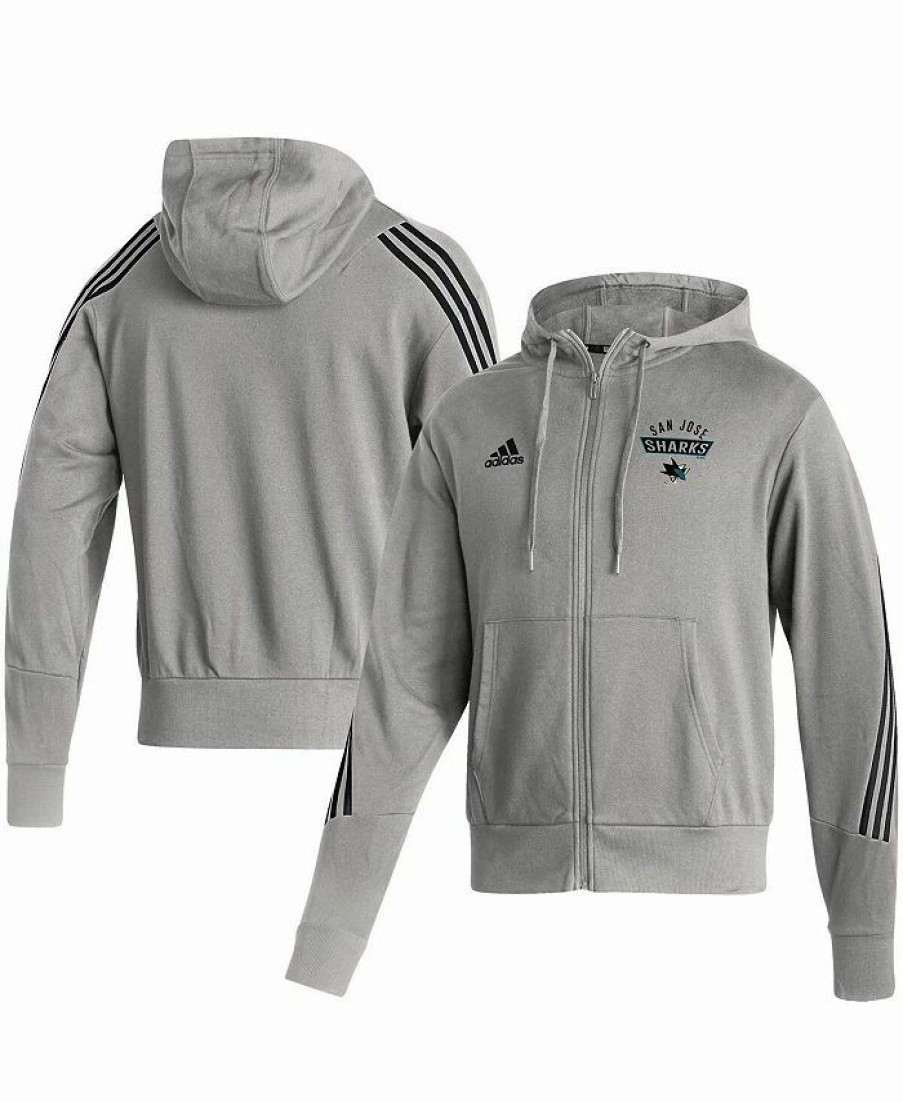 Sports Fan Shop * | Adidas Men'S San Jose Sharks Fashion Full-Zip Hoodie Heathered Gray