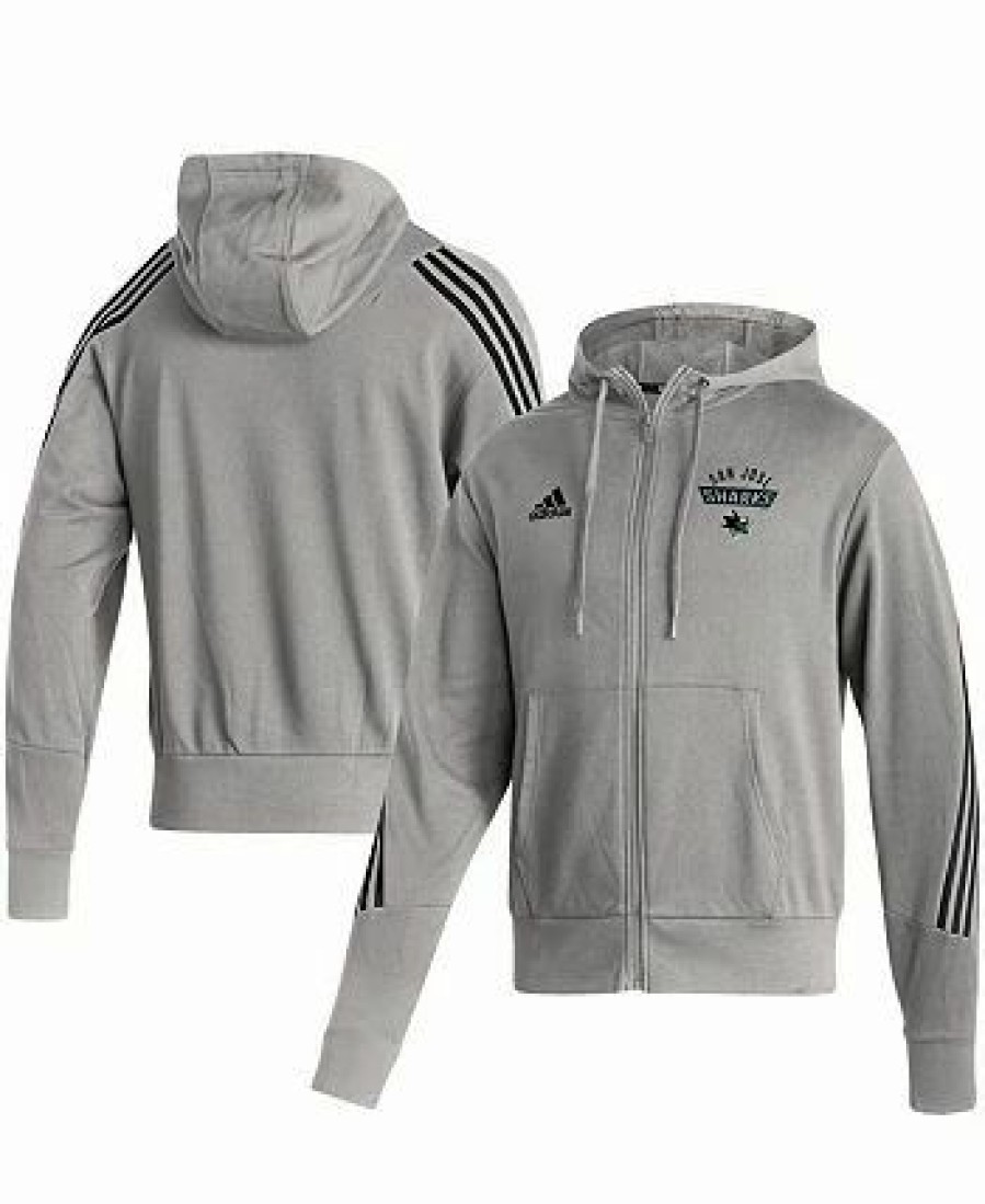 Sports Fan Shop * | Adidas Men'S San Jose Sharks Fashion Full-Zip Hoodie Heathered Gray