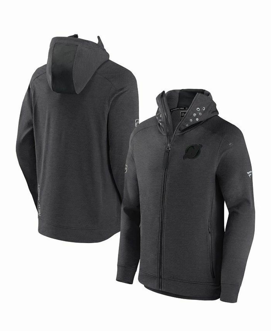 Sports Fan Shop * | Fanatics Men'S Branded New Jersey Devils Authentic Pro Road Tech Full-Zip Hoodie Jacket Heather Charcoal