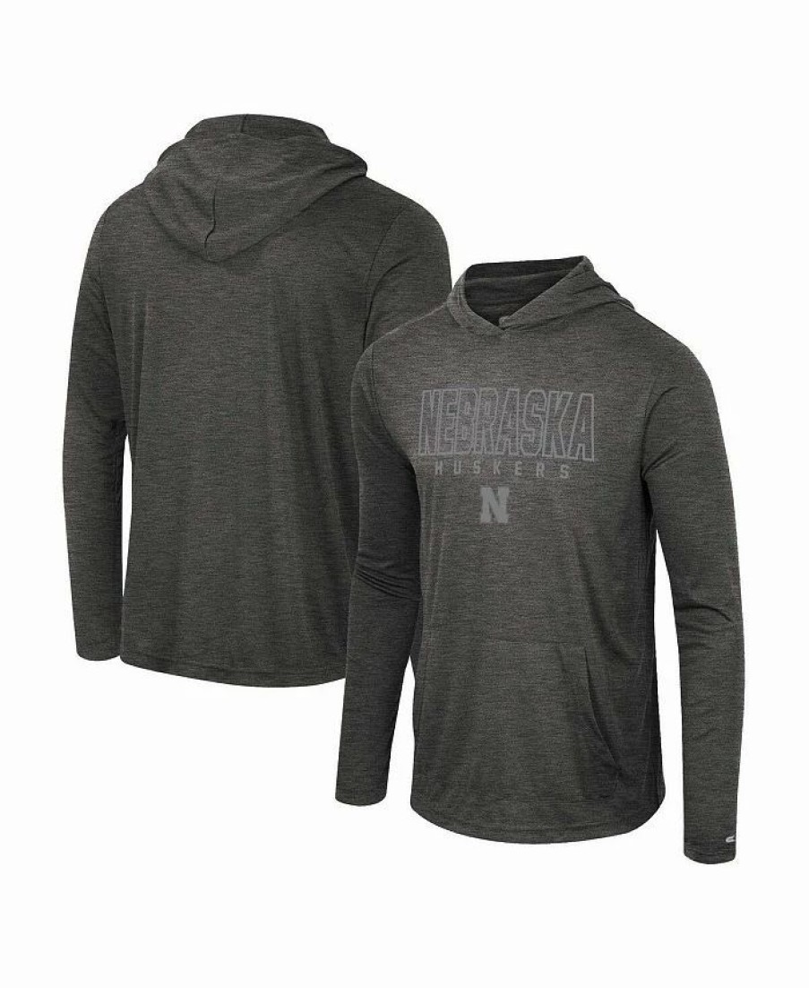 Sports Fan Shop * | Men'S Nebraska Huskers Slub Long Sleeve Hoodie T-Shirt Heather Black