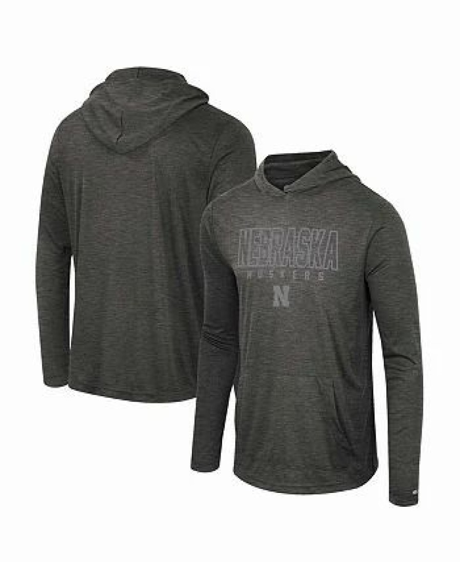 Sports Fan Shop * | Men'S Nebraska Huskers Slub Long Sleeve Hoodie T-Shirt Heather Black