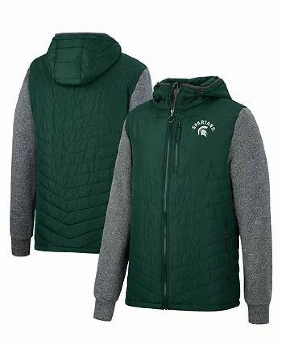 Sports Fan Shop * | Men'S Michigan State Spartans Course Herringbone Full-Zip Hoodie Green