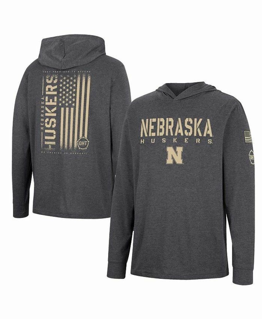 Sports Fan Shop * | Men'S Nebraska Huskers Team Oht Military-Inspired Appreciation Hoodie Long Sleeve T-Shirt Charcoal