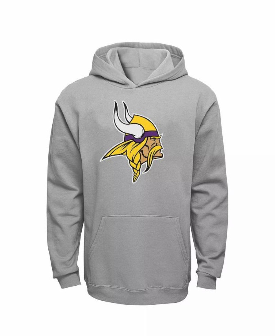 Sports Fan Shop * | Outerstuff Youth Boys And Girls Minnesota Vikings Current Logo Pullover Hoodie Gray