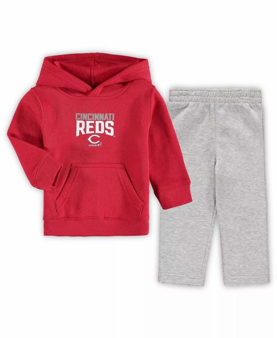 Sports Fan Shop * | Outerstuff Infant Boys And Girls Cincinnati Reds Fan Flare Fleece Hoodie And Pants Set Red, Heathered Gray