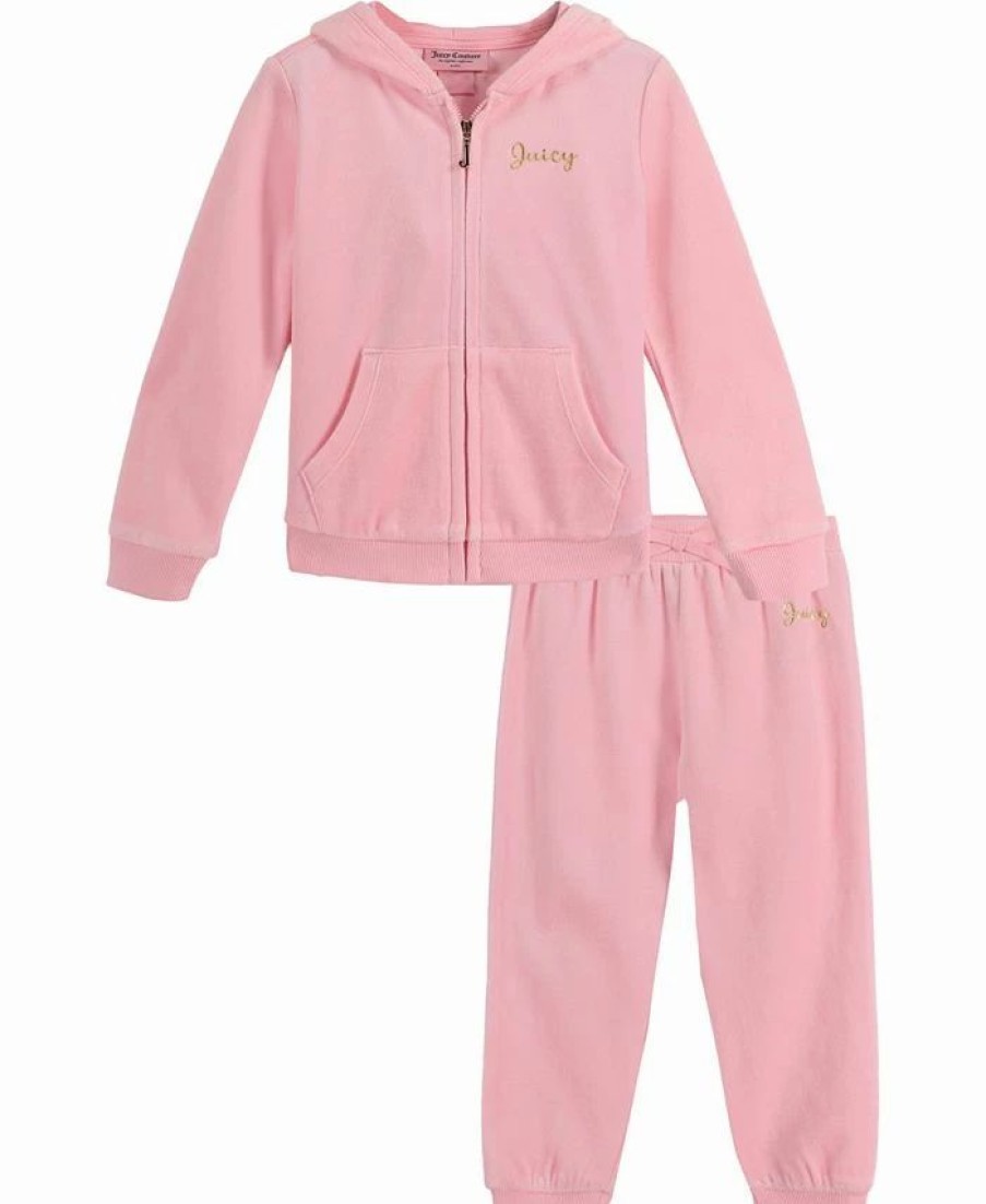 Kids * | Juicy Couture Toddler Girls Gold-Tone Crown Signature Zip-Up Hoodie And Pants, 2 Piece Set Pink