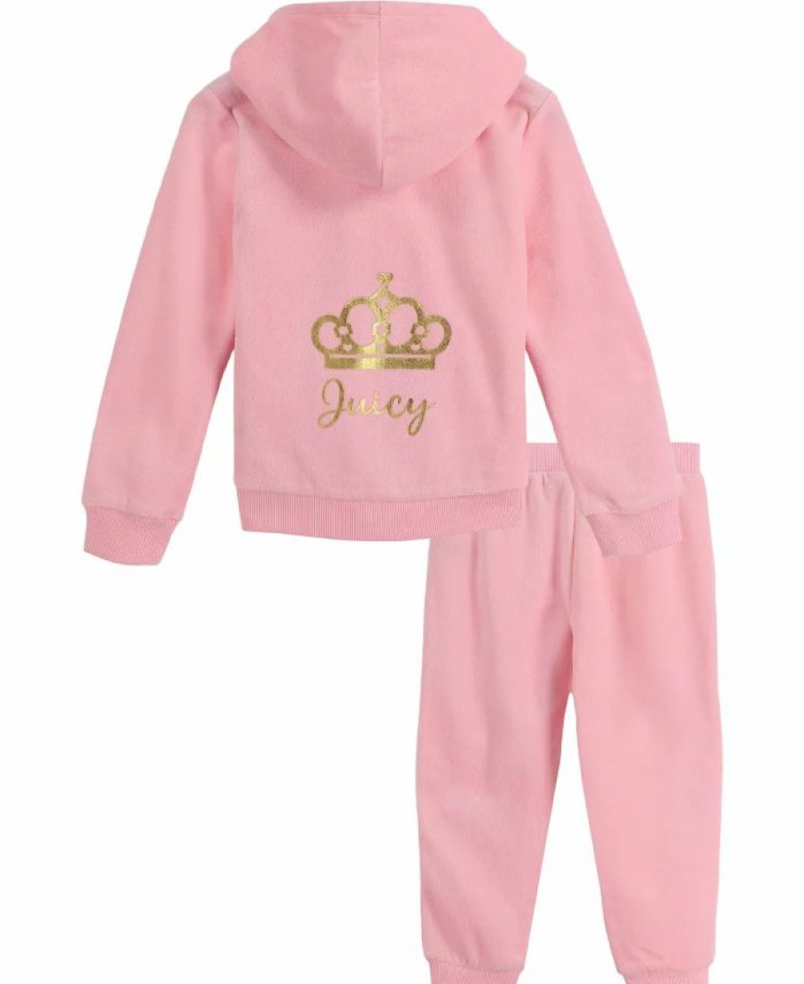 Kids * | Juicy Couture Toddler Girls Gold-Tone Crown Signature Zip-Up Hoodie And Pants, 2 Piece Set Pink