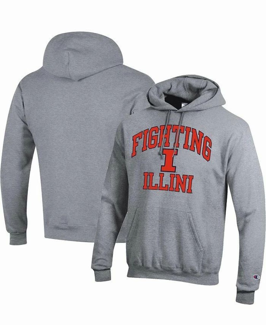 Sports Fan Shop * | Champion Men'S Illinois Fighting Illini High Motor Pullover Hoodie Heather Gray